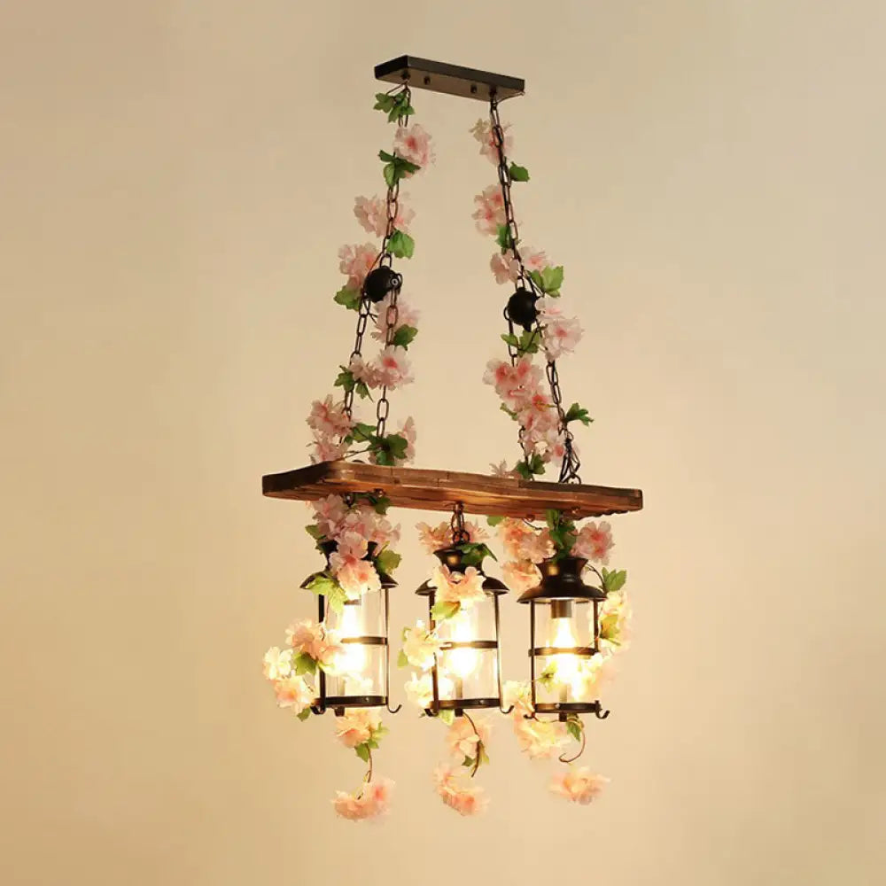 DecorBites™ Industrial Cage Island Pendant Light with Plant Decoration - Rustic Restaurant Lighting