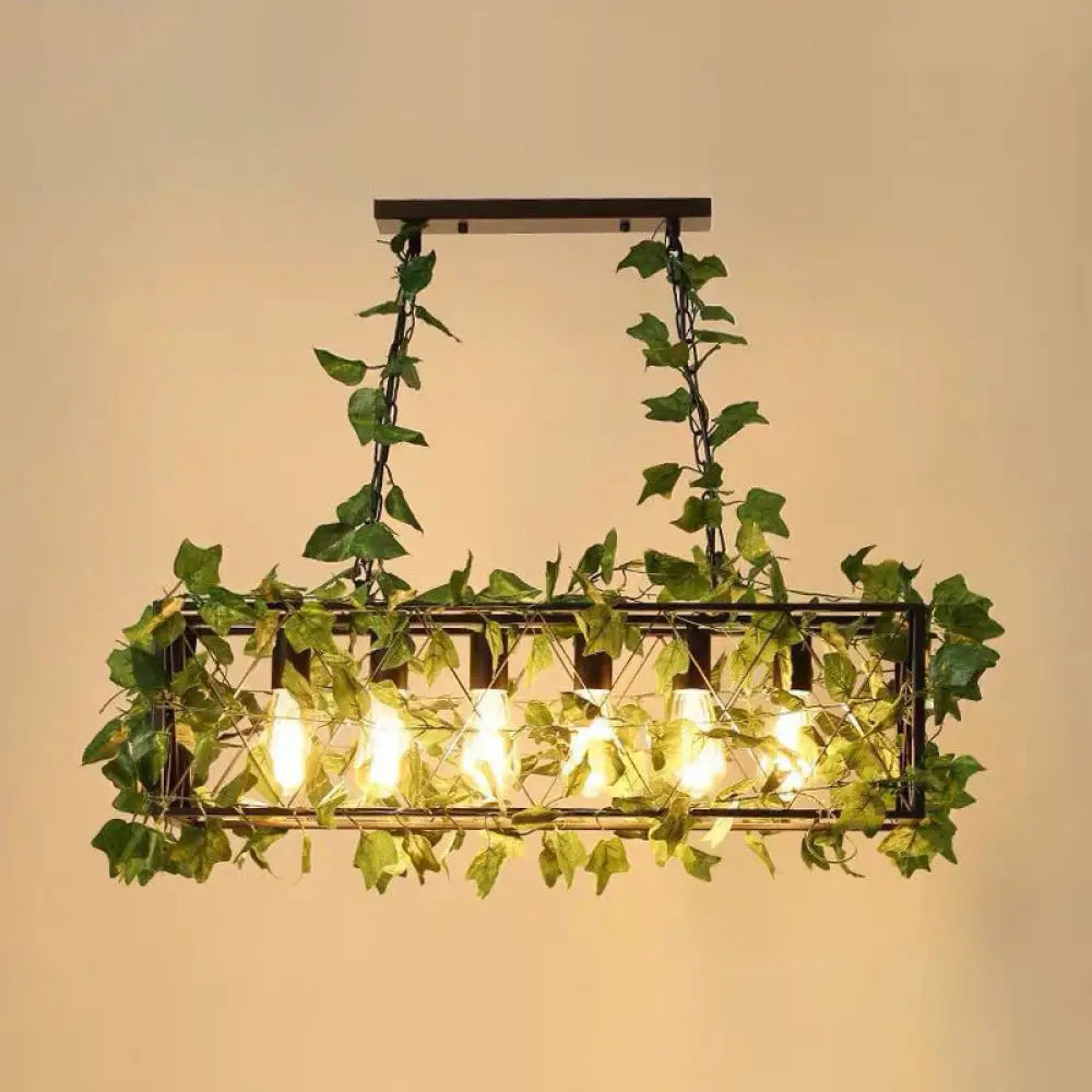 DecorBites™ Industrial Cage Island Pendant Light with Plant Decoration - Rustic Restaurant Lighting