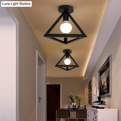 DecorBites™ DecorBites™ Industrial Cage Metal Ceiling Light in Black - Single-Bulb Semi Flush Fixture, Ideal for Corridor