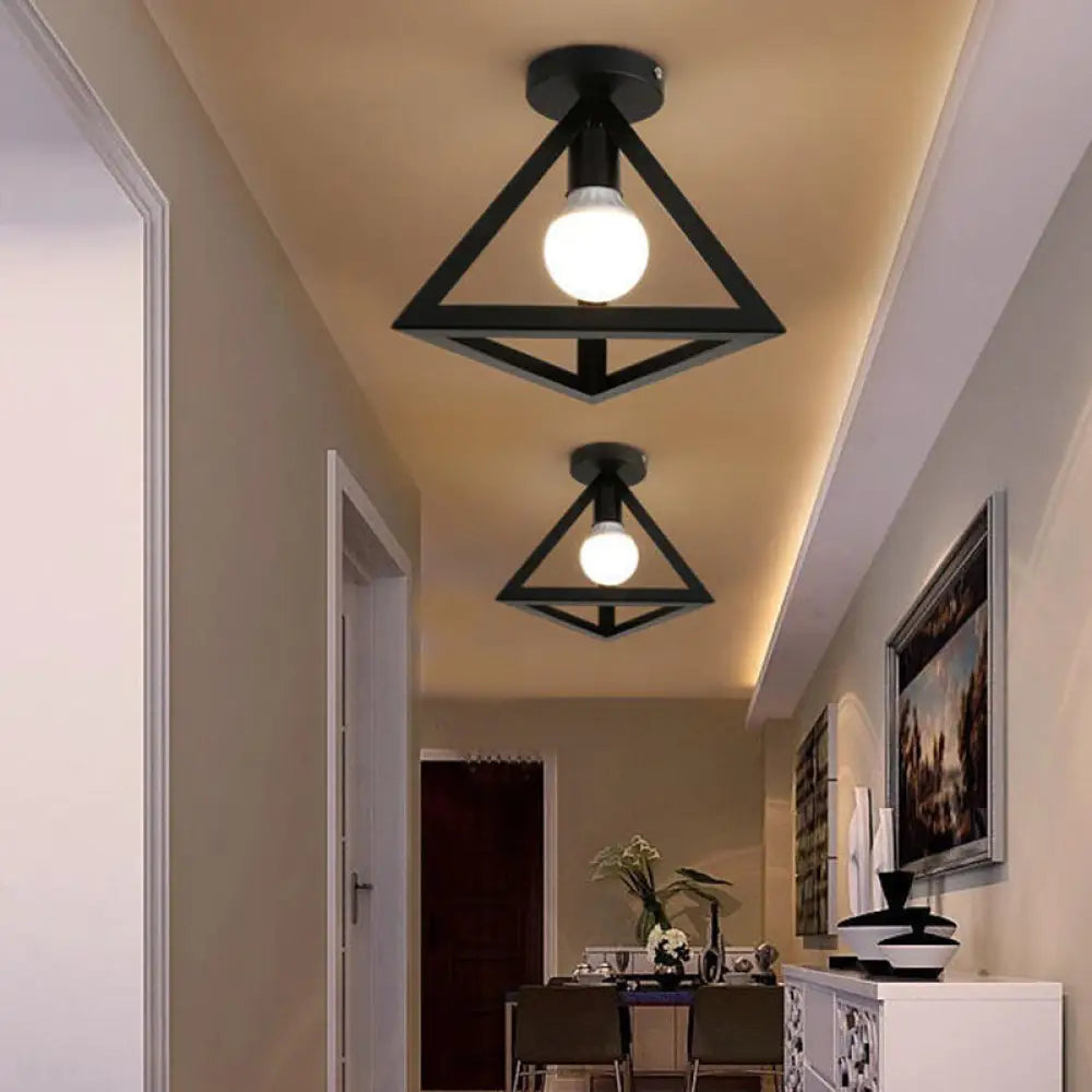 DecorBites™ DecorBites™ Industrial Cage Metal Ceiling Light in Black - Single-Bulb Semi Flush Fixture, Ideal for Corridor