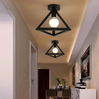 DecorBites™ DecorBites™ Industrial Cage Metal Ceiling Light in Black - Single-Bulb Semi Flush Fixture, Ideal for Corridor