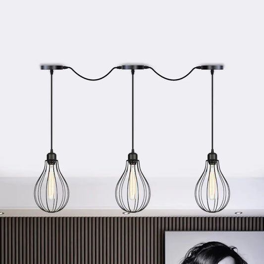 Industrial Cage Pendant Chandelier with Multi-Bulb Kit in Black