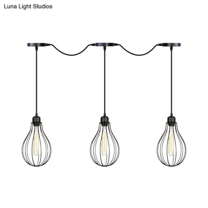 Industrial Cage Pendant Chandelier with Multi-Bulb Kit in Black