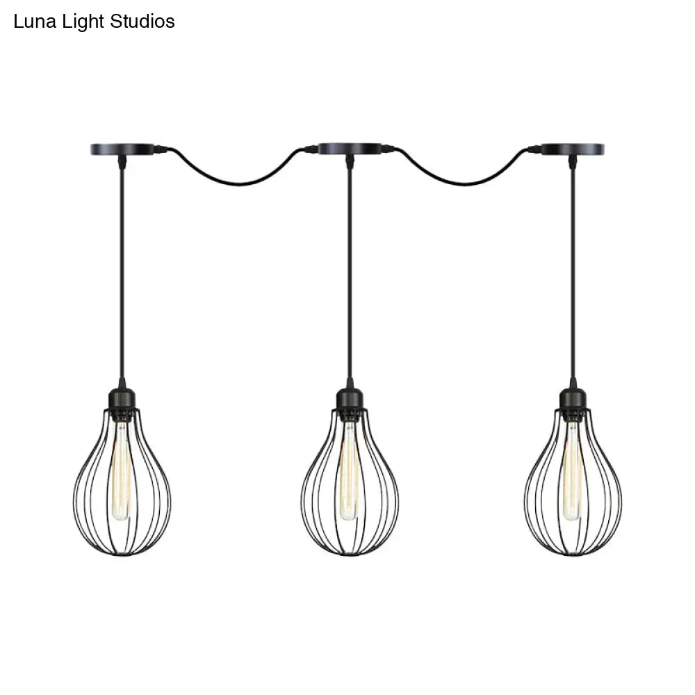 Industrial Cage Pendant Chandelier with Multi-Bulb Kit in Black