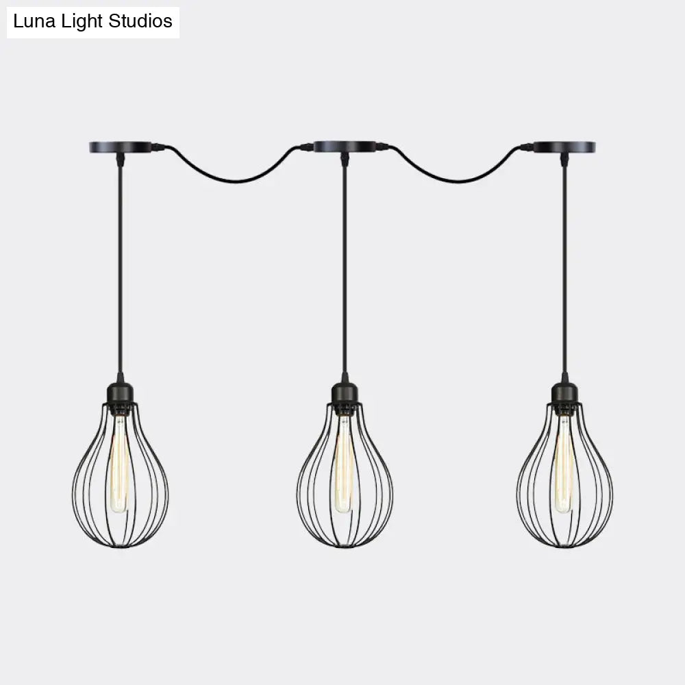 Industrial Cage Pendant Chandelier with Multi-Bulb Kit in Black