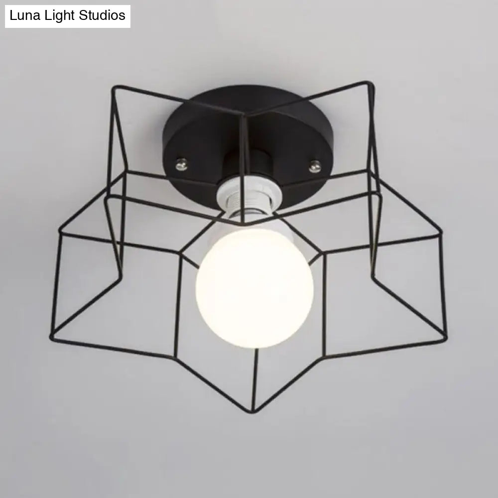 DecorBites™ DecorBites™ Industrial Cage Shade Ceiling Light for Bedroom - Black/White Metal Semi-Flush Mount