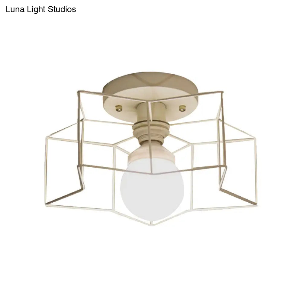 DecorBites™ DecorBites™ Industrial Cage Shade Ceiling Light for Bedroom - Black/White Metal Semi-Flush Mount