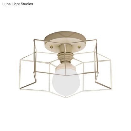 DecorBites™ DecorBites™ Industrial Cage Shade Ceiling Light for Bedroom - Black/White Metal Semi-Flush Mount