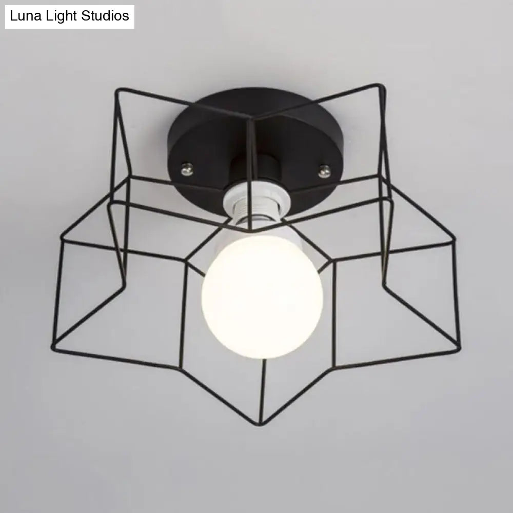 DecorBites™ DecorBites™ Industrial Cage Shade Ceiling Light for Bedroom - Black/White Metal Semi-Flush Mount