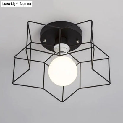 DecorBites™ DecorBites™ Industrial Cage Shade Ceiling Light for Bedroom - Black/White Metal Semi-Flush Mount