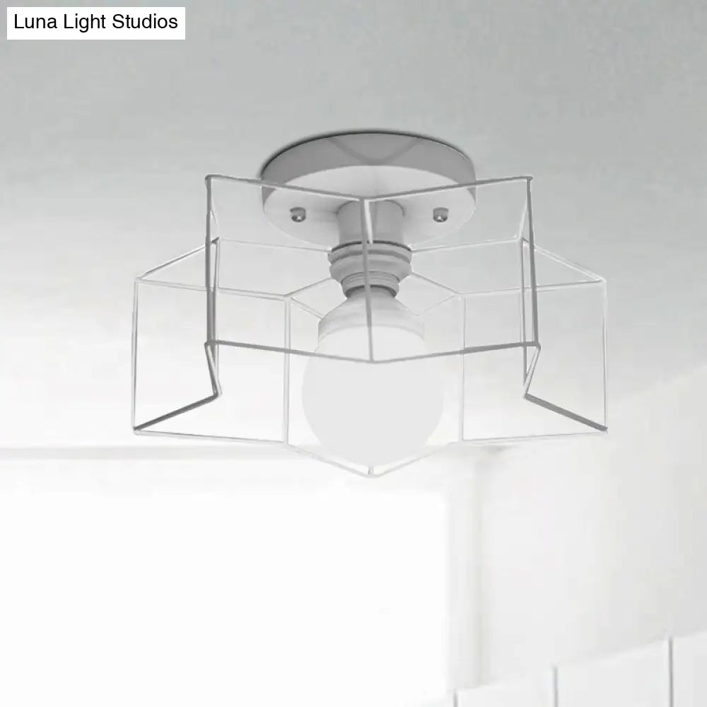 DecorBites™ DecorBites™ Industrial Cage Shade Ceiling Light for Bedroom - Black/White Metal Semi-Flush Mount