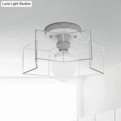 DecorBites™ DecorBites™ Industrial Cage Shade Ceiling Light for Bedroom - Black/White Metal Semi-Flush Mount