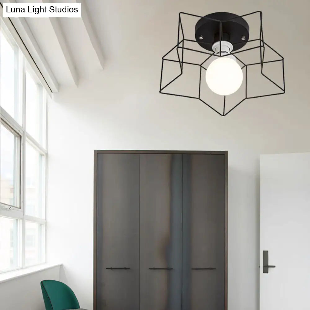 DecorBites™ DecorBites™ Industrial Cage Shade Ceiling Light for Bedroom - Black/White Metal Semi-Flush Mount