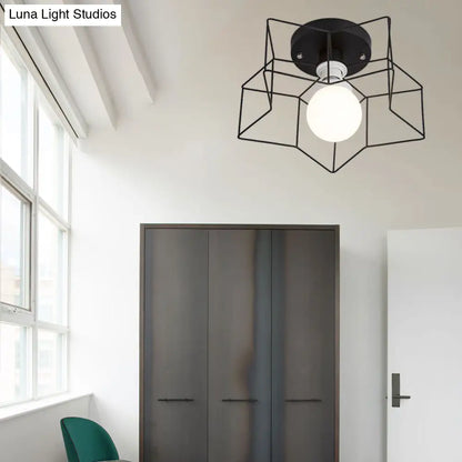 DecorBites™ DecorBites™ Industrial Cage Shade Ceiling Light for Bedroom - Black/White Metal Semi-Flush Mount