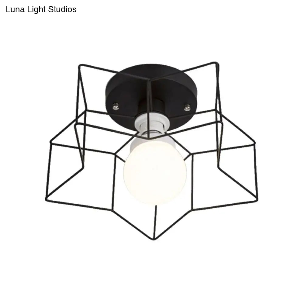 DecorBites™ DecorBites™ Industrial Cage Shade Ceiling Light for Bedroom - Black/White Metal Semi-Flush Mount
