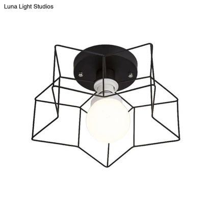 DecorBites™ DecorBites™ Industrial Cage Shade Ceiling Light for Bedroom - Black/White Metal Semi-Flush Mount