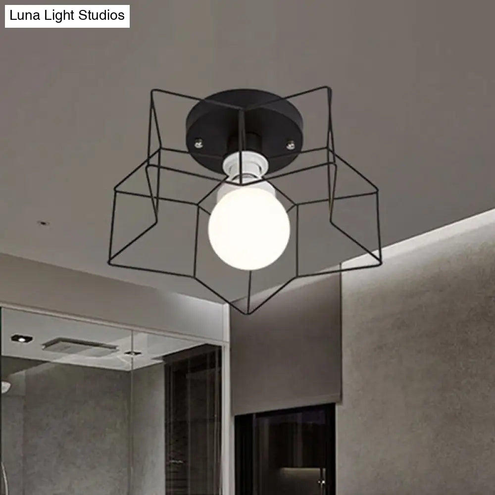 DecorBites™ DecorBites™ Industrial Cage Shade Ceiling Light for Bedroom - Black/White Metal Semi-Flush Mount