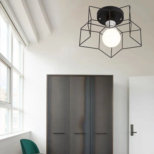 DecorBites™ DecorBites™ Industrial Cage Shade Ceiling Light for Bedroom - Black/White Metal Semi-Flush Mount