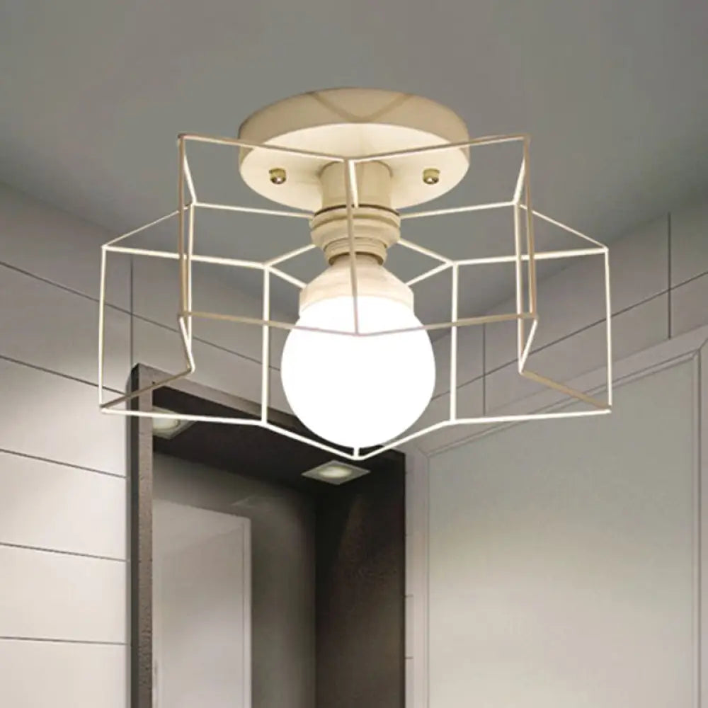 DecorBites™ DecorBites™ Industrial Cage Shade Ceiling Light for Bedroom - Black/White Metal Semi-Flush Mount