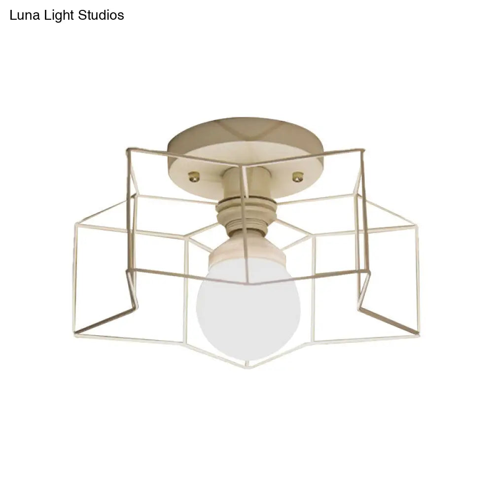 DecorBites™ DecorBites™ Industrial Cage Shade Ceiling Light for Bedroom - Black/White Metal Semi-Flush Mount