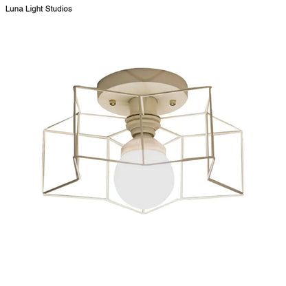 DecorBites™ DecorBites™ Industrial Cage Shade Ceiling Light for Bedroom - Black/White Metal Semi-Flush Mount