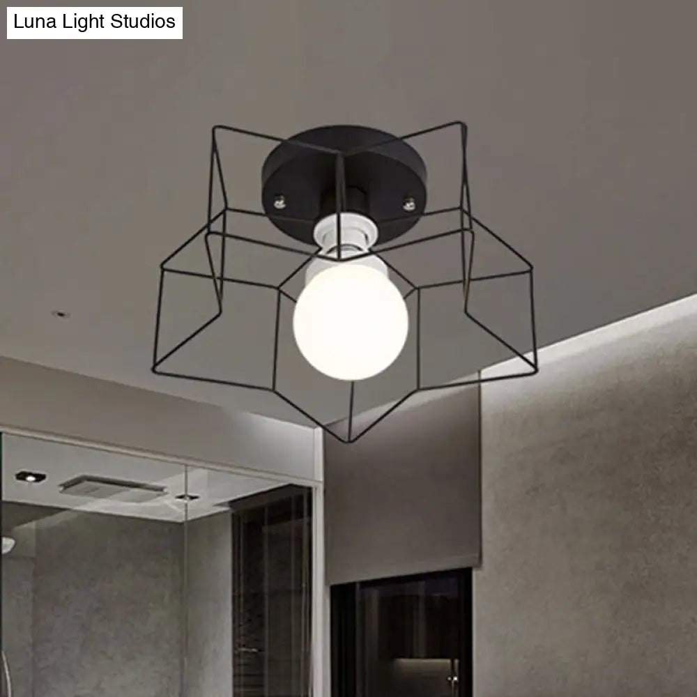 DecorBites™ DecorBites™ Industrial Cage Shade Ceiling Light for Bedroom - Black/White Metal Semi-Flush Mount
