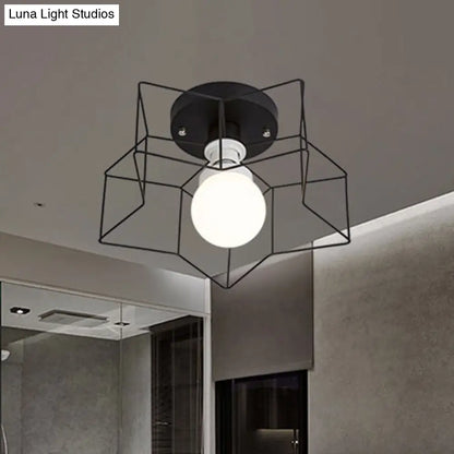 DecorBites™ DecorBites™ Industrial Cage Shade Ceiling Light for Bedroom - Black/White Metal Semi-Flush Mount
