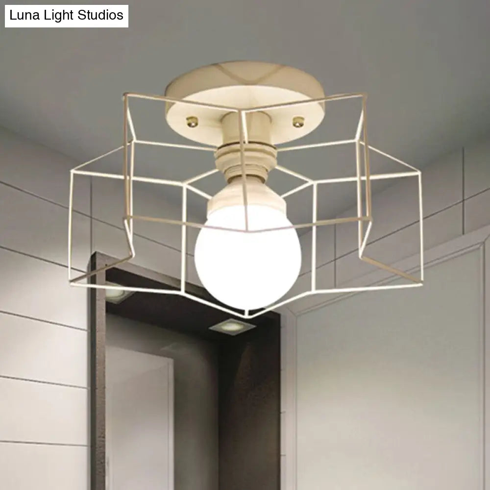 DecorBites™ DecorBites™ Industrial Cage Shade Ceiling Light for Bedroom - Black/White Metal Semi-Flush Mount