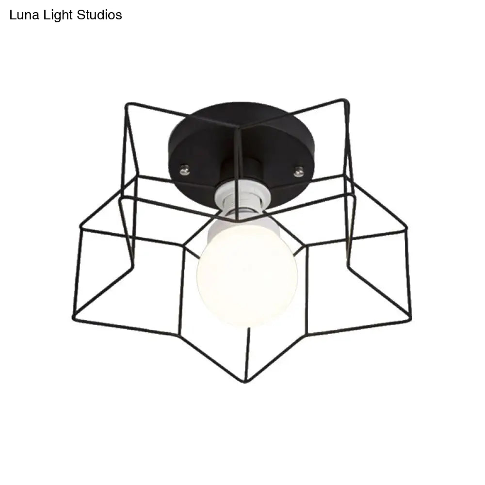 DecorBites™ DecorBites™ Industrial Cage Shade Ceiling Light for Bedroom - Black/White Metal Semi-Flush Mount