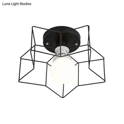 DecorBites™ DecorBites™ Industrial Cage Shade Ceiling Light for Bedroom - Black/White Metal Semi-Flush Mount
