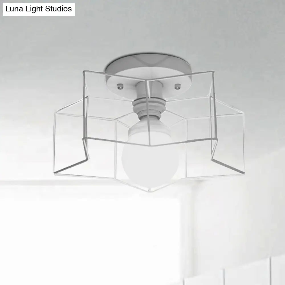 DecorBites™ DecorBites™ Industrial Cage Shade Ceiling Light for Bedroom - Black/White Metal Semi-Flush Mount