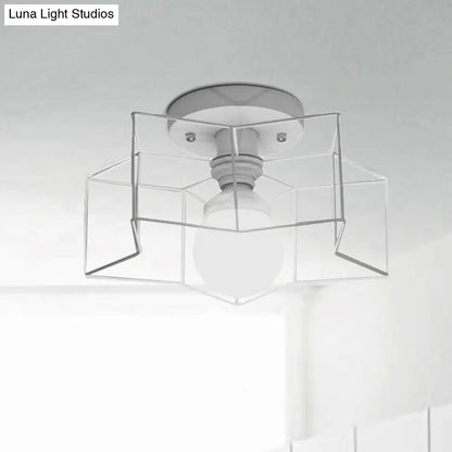 DecorBites™ DecorBites™ Industrial Cage Shade Ceiling Light for Bedroom - Black/White Metal Semi-Flush Mount