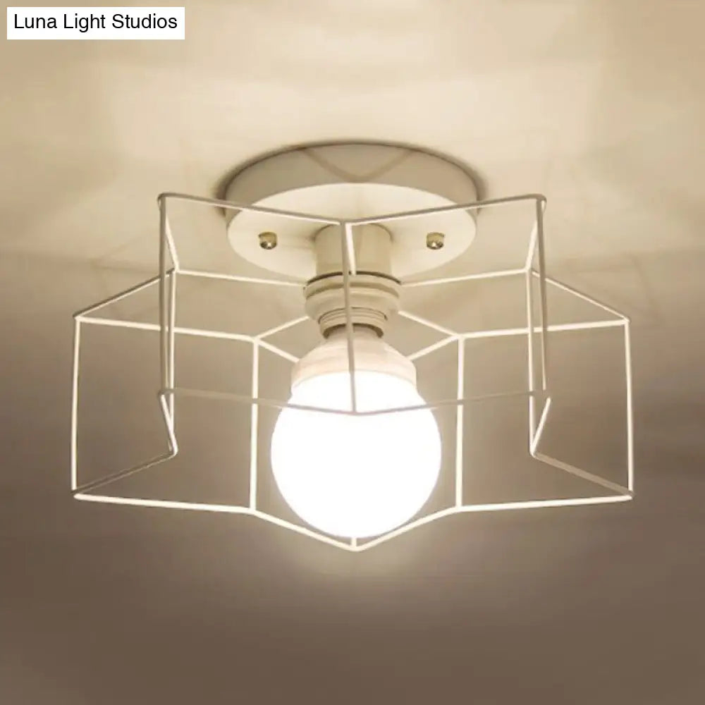 DecorBites™ DecorBites™ Industrial Cage Shade Ceiling Light for Bedroom - Black/White Metal Semi-Flush Mount