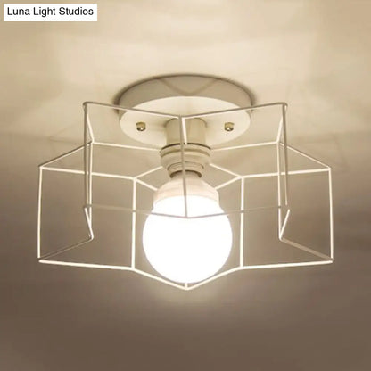 DecorBites™ DecorBites™ Industrial Cage Shade Ceiling Light for Bedroom - Black/White Metal Semi-Flush Mount