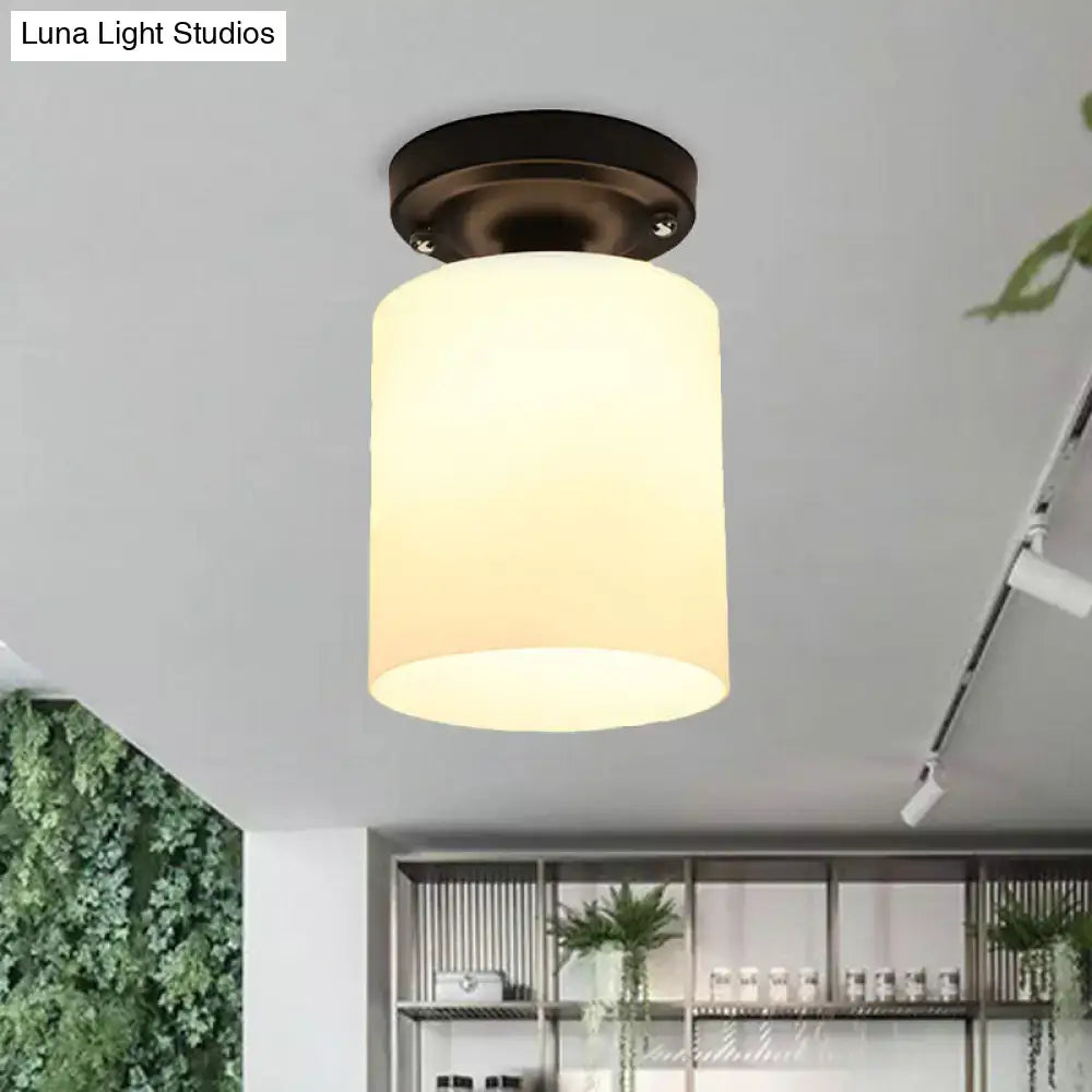 DecorBites™ black industrial milky glass semi flush light with warm frosted glass and dark bronze metal base for corridor