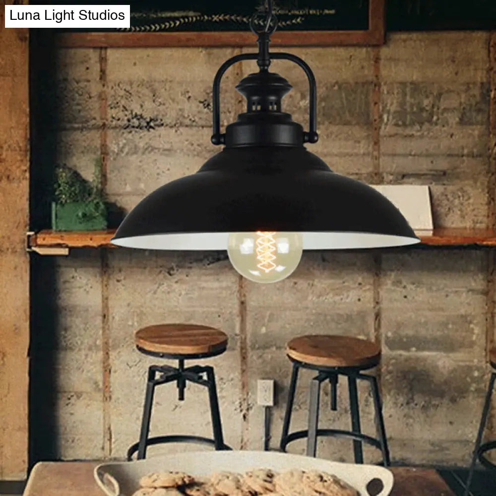 Industrial Ceiling Pendant Light for Dining Room - Single Metal Hanging Light with Handle