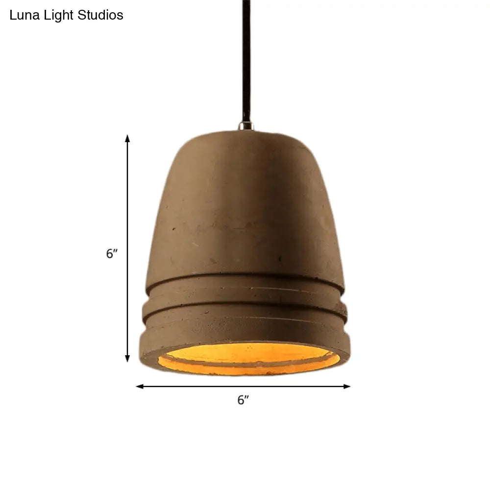 Industrial Cement Bell Shape Hanging Ceiling Light, Brown 1-Light Fixture for Bedroom