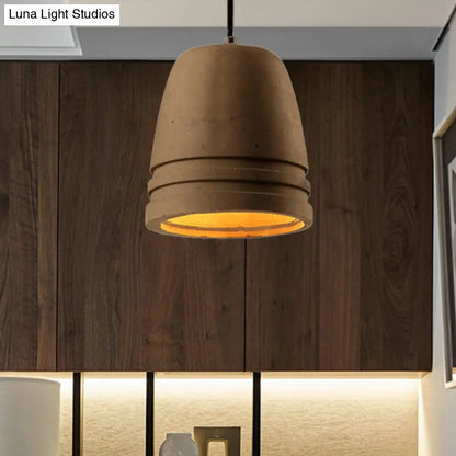 Industrial Cement Bell Shape Hanging Ceiling Light, Brown 1-Light Fixture for Bedroom