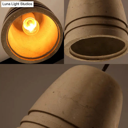 Industrial Cement Bell Shape Hanging Ceiling Light, Brown 1-Light Fixture for Bedroom