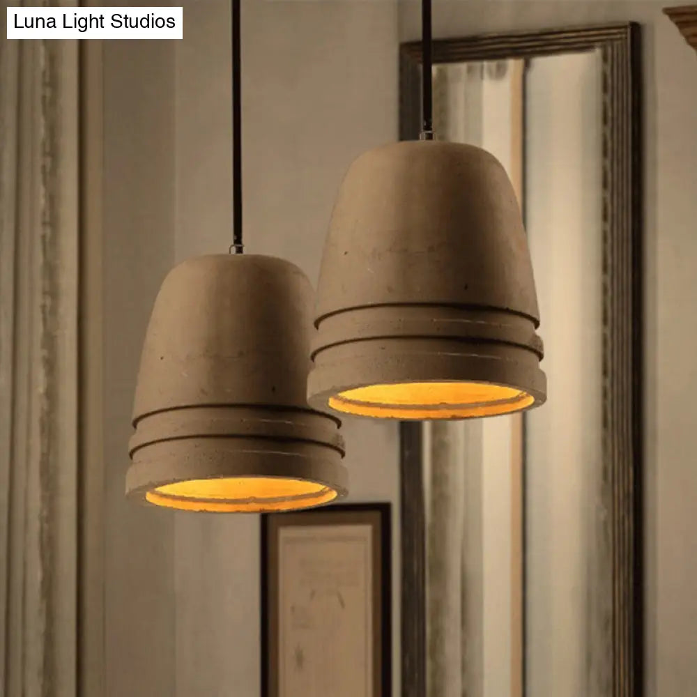 Industrial Cement Bell Shape Hanging Ceiling Light, Brown 1-Light Fixture for Bedroom