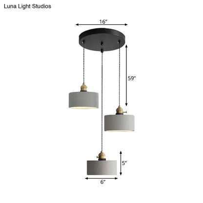 Industrial Cement Cone/Bell/Drum Pendant Lamp - 3 Heads Multi Ceiling Light - Grey - Various Height Options (3"/5"/6")