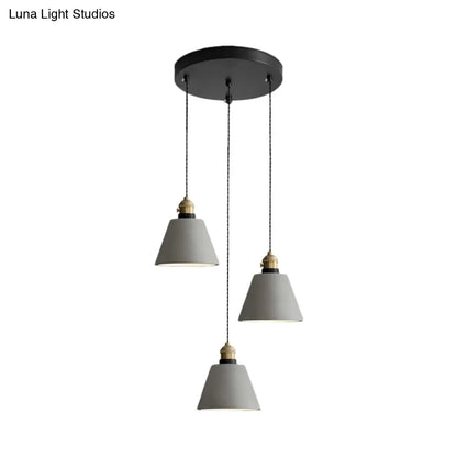 Industrial Cement Cone/Bell/Drum Pendant Lamp - 3 Heads Multi Ceiling Light - Grey - Various Height Options (3"/5"/6")