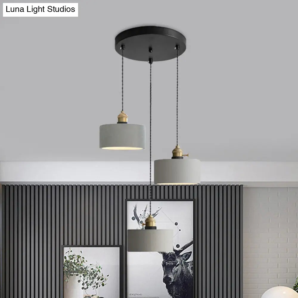 Industrial Cement Cone/Bell/Drum Pendant Lamp - 3 Heads Multi Ceiling Light - Grey - Various Height Options (3"/5"/6")