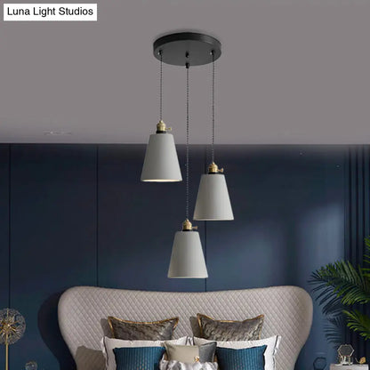 Industrial Cement Cone/Bell/Drum Pendant Lamp - 3 Heads Multi Ceiling Light - Grey - Various Height Options (3"/5"/6")