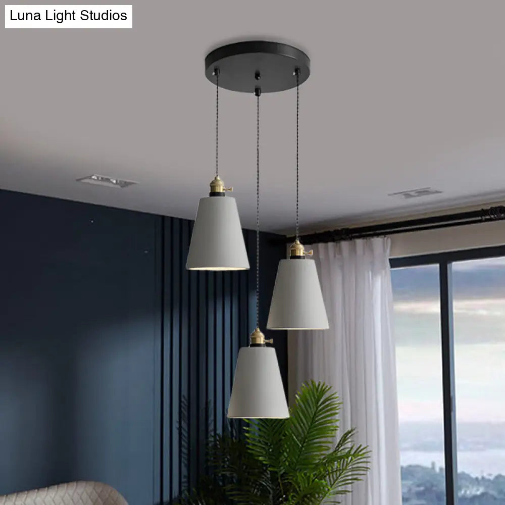 Industrial Cement Cone/Bell/Drum Pendant Lamp - 3 Heads Multi Ceiling Light - Grey - Various Height Options (3"/5"/6")