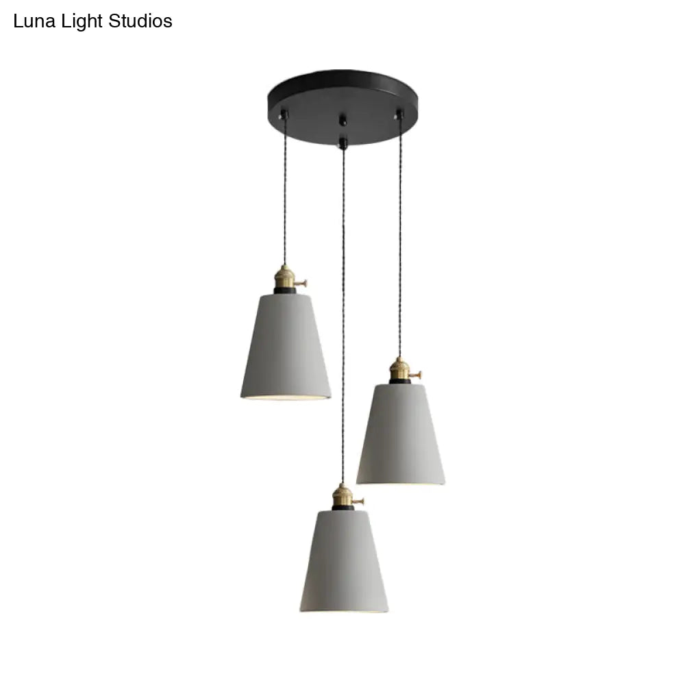 Industrial Cement Cone/Bell/Drum Pendant Lamp - 3 Heads Multi Ceiling Light - Grey - Various Height Options (3"/5"/6")