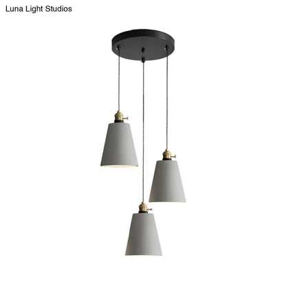 Industrial Cement Cone/Bell/Drum Pendant Lamp - 3 Heads Multi Ceiling Light - Grey - Various Height Options (3"/5"/6")