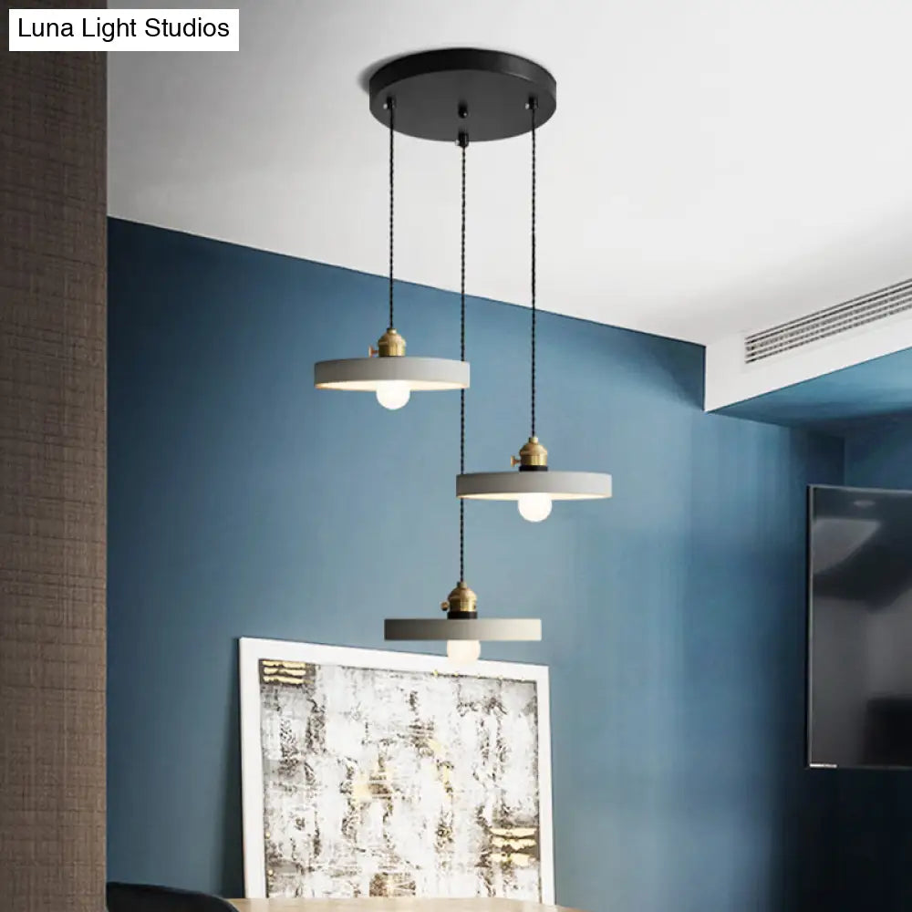 Industrial Cement Cone/Bell/Drum Pendant Lamp - 3 Heads Multi Ceiling Light - Grey - Various Height Options (3"/5"/6")