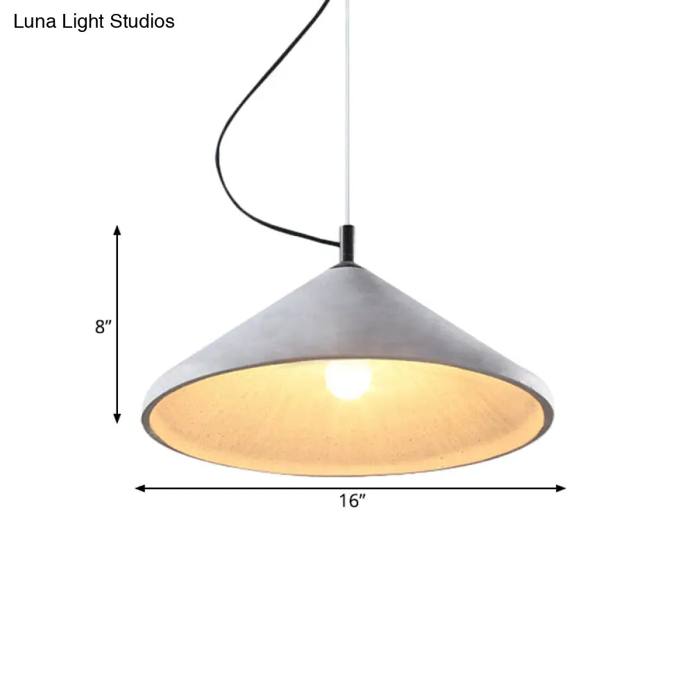 Industrial Cement Cone Dining Ceiling Light - 1-Light Grey Pendant Lamp