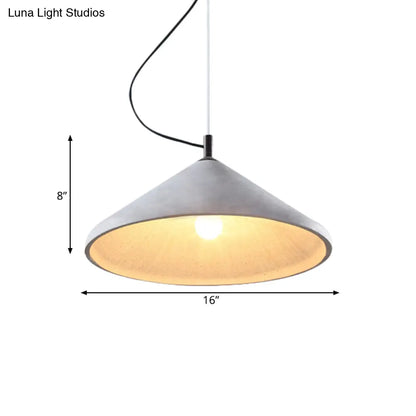 Industrial Cement Cone Dining Ceiling Light - 1-Light Grey Pendant Lamp